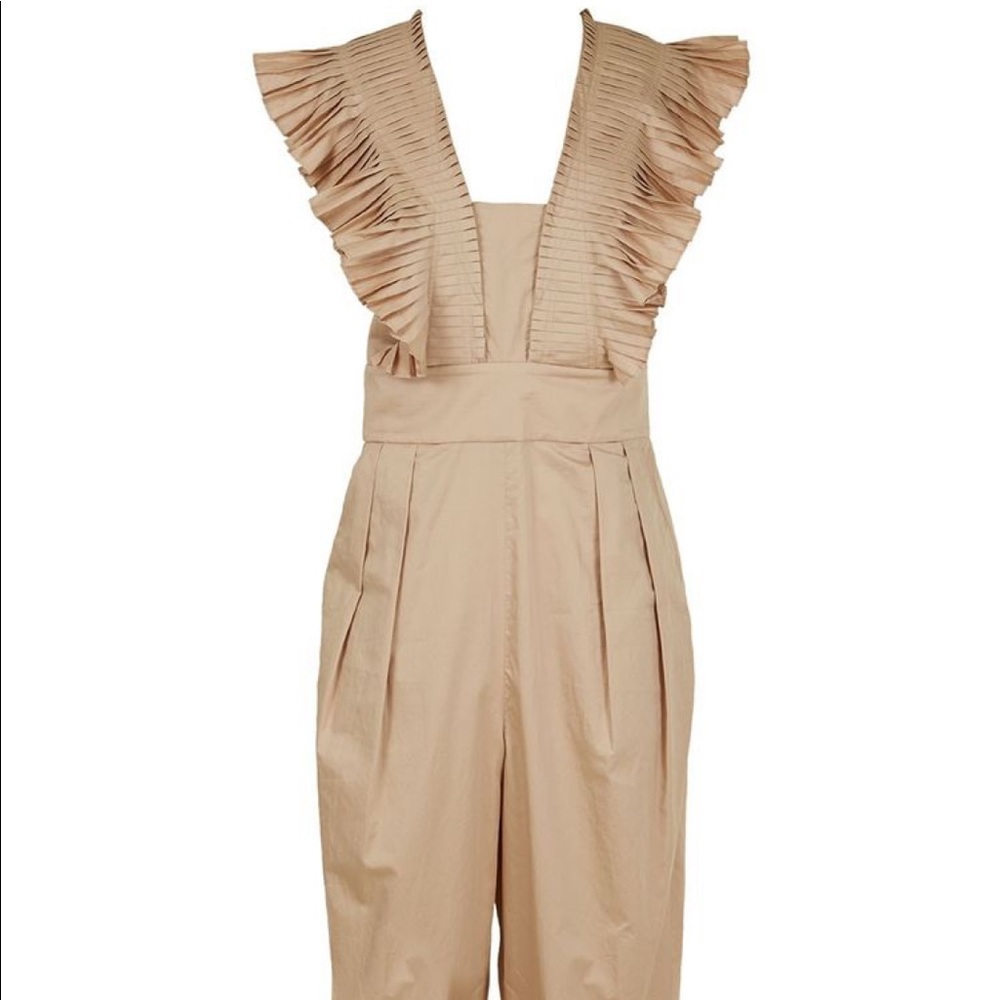Tibi Flamenco Poplin Ruffle Overall Jumpsuit